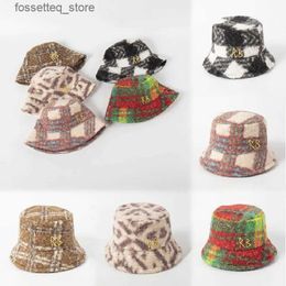 Wide Brim Hats Bucket Hats Ins Trend Rainbow Plaid Bucket Hat Womens Autumn Winter Vintage Letter Warm Fisherman Hats Contrast Colour Short Brim Pot C L240305