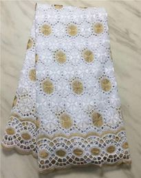 New Golden and white Colour African Cotton Lace Fabric material With s Embroidery Nigerian Swiss Voile Lace In dubai for Party8214368