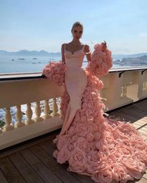Magnificent Mermaid Prom Dresses Spaghetti D Floral Appliques Detachable Sweep Train Backless Zipper Custom Made Formal Party Evening Dress Vestido De Noite