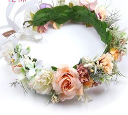 Children039s day pageant crown headbands bohemia style girls simulation flowers wreath bridal stereo flowers beach holiday garl1346607