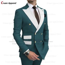 Suits 2022 Fashion Blue Wedding Men's Suit 2 Pieces Tailormade Best Man Groom Prom Tuxedo Formal Gold Buttons Jacket with Pants Set