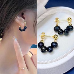 Stud Earrings Wholesale Black Freshwater Pearl 6-7mm S925 One Pair For Women