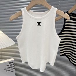 Triangle Designer Womens Tank Tops T Shirts Summer Women Tops Top Prd Embroidery Sexy Off Shoulder Black Casual Sleeveless Backless Top Shirts Solid Stripe Vest 246