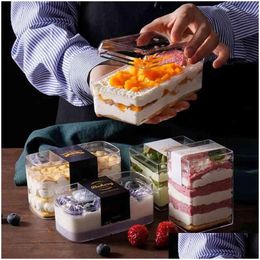 Other Home & Garden Square Oval Transparent Cake Box Disposable Clear Mousse Cheese Tiramisu Dessert Baking Biscuits Food Grade Plasti Dh4Ir