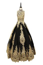 2022 Vintage Black And Gold Girls Pageant Dresses Ball Gown High Neck Keyhole Back Lace Applique Crystal Corset Back Children Birt2992091