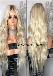 9A new top grade quality ombre Platinum blonde full lace front wigs synthetic hair natural hairline wigs for women3037147