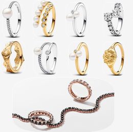 New Wedding rings for women designer classic necklace 925 silver bracelet DIY fit Pandoras Black Sparkling Row Eternity Ring pearl earrings set Jewellery gift