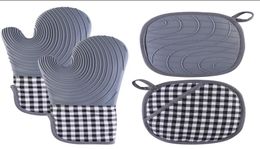 Pads Silicone Oven Mitts and Pot Holders Sets with Quilted Liner Heat Resistant Kitchen Mitt Waterproof Flexible Gloves for Co4803773