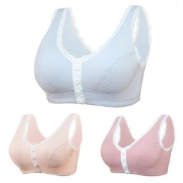 Bras Womens Underwear Front Buckle Embroidered Gathered Thin Cotton Cup Bra Without Steel Ring Backless Back