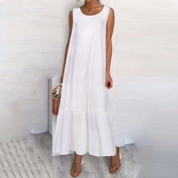 Summer Solid Colour Cotton Linen Vest Dress Sleeveless Large Size Womens Loose Colours