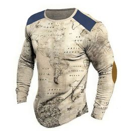 Vintage Mens TShirts Cotton Shirts Map Graphic Clothing Oversized Long Sleeve Tshirt 5XL Tops Streetwear For Male Shirt Tees 240226