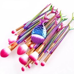 7/8/10/11/15/16PCS Mermaid Makeup Brushes Set Foundation Blending Powder Eyeshadow Blush Cosmetic Beauty Fish Tail Brush Tool 240229