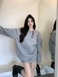 Work Dresses Moyizif Korean Fashion Loose Casual Plush Long Sleeved Pullover Hoodie Drawstring A-line Skirt Two-piece Set Female Clothing