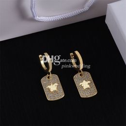 Square Shape Diamond Stud 18K Gold Plated Earrings Stereoscopic Lion Drop Studs Wedding Jewellery Gift With Box