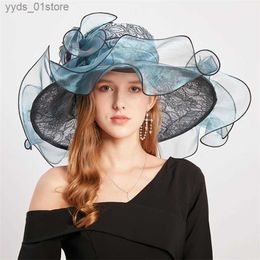 Wide Brim Hats Bucket Hats Summer High Quality Organza Fascinators Hat For Women Elegant Wide Brim Wedding Dresses Hats Kentucky Tea Party