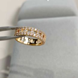 V-gold material True full diamond inlay ring T-shaped combination design with interlocking hollow cut