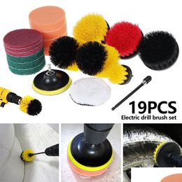 Cleaning Brushes 19Pcs Drill Brush Attachments Set Electric Scrub Pads Grout Power Drills All Purpose Scrubber Cleaning Tools 210329 D Dhzt7