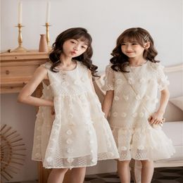 Girls Summer Embroidery Lace Dress 2020 New children stereo flower lace princess dress kids fly sleeve dress A40323514287