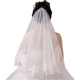 Women 150cm Bridal Short Wedding Veil White One Layer Lace Flower Edge Appliques3903055