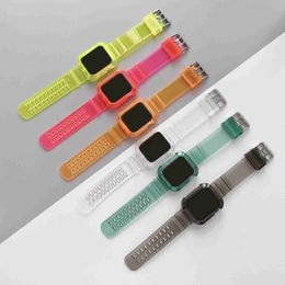 Bands Colourful Transparent Strap Case For Watch Series Se 6 5 4 3 Band Protective Cover 40mm 44mm Iwatch 38mm 42mm Waterproof Replacement Bracelet Watchband 240308