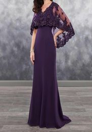 Dark Purple Mother of the bride dresses chiffon with bolero sheer with Applique shining sequins chiffon mother039s dress Burgun7885976