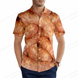 Foods Sausage Shirts Men Women Fashion Hawaiian Casual Beach Blouse Cuba Camisa Turn Down Collar Funny Chips Shirt Boy 240301