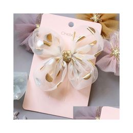 Hair Accessories 10Pcs South Koreas New Childrens Hair Accessories Gold Dot Gauze Flower Bow Clip Girls Headdress Drop Delivery Baby, Dhm4Q