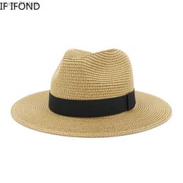 Wide Brim Hats Bucket Hats Large Size 60CM Summer Panama Hats For Women Men Wide Brim Beach Jazz Hat Cooling Ladies Sun Str Hat L240308