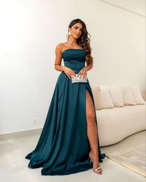 Beautiful Plus Size A Line Prom Dresses Long for Black Women Strapless Sleeveless High Side Split Formal Occasions Wear Birthday Celebrity Pageant Evening Gowns