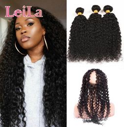 Brazilian Virgin Hair 3 Bundles With 360 Lace Frontal Pre Plucked Kinky Curly Lace Band 4 Pieceslot Human Hair7957659