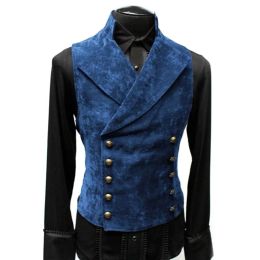 Vests 2022 Men Vintage Red SliM Suit Vest Elegant Men Waistcoat Stand Collar Casual Solid Colour Double Breasted Vest Waistcoat Winter