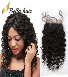Bella Hair PrePlucked Lace Closure 4X4 Top 10A Grade Quality Human Hair Curly Extension Natural Color2004053