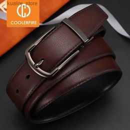 Belts Men Genuine Leather Belt cm 110cm 120cm 130cm 140cm 150cm 160cmReversible Buckle Brown and Black Business Dress Belts for Men L240308