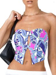 Women's Tanks Cutout Tube Tops Summer Strapless Sleeveless Solid Color/Floral Print Split Bandeau Shirt