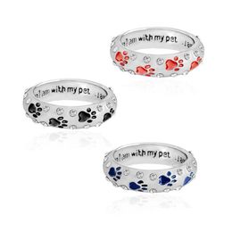 Band Rings Fashion Metal Rhinestone Hand Stamped Paw Printwhen I Am With My Petdog Animal Pet Foot Print Drop Delivery Jewelry Ring Dhuir