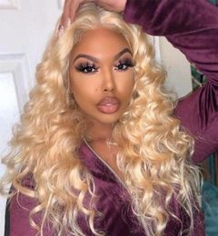 Lace Wigs 613 Honey Blonde Loose Deep Wave 13x4 HD Transparent Front Human Hair With Pre Plucked Brazilian Wig 180 For Women9743468765219