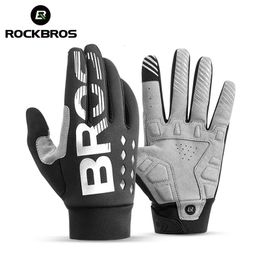 Rockbros Cycling Gloves Suffsäker slitstarka SBR -män Kvinnor Fullfinger Vindförsättande Andningsbara förlängda varma MTB -handskar 240226