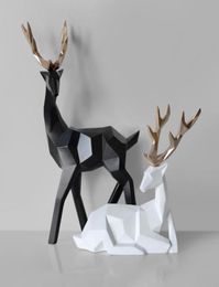 2Pcs Geometric Couple Deer Statue Elk Sculpture Figurine Home Living Room Holiday Decor C02205975976