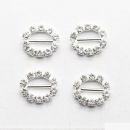 Pins, Brooches 100Pcs/Lot 20Mm White Rhinestone Crystal Buckles Brooches Bar Invitation Ribbon Chair Ers Slider Sashes Bows Drop Deli Dh9Cq