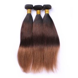 Brazilian Peruvian Indian 100% Human Hair Extensions 1B/4/30 Ombre Colour 3 Bundles Straight Body Wave Three Tones Colour 10-28inch