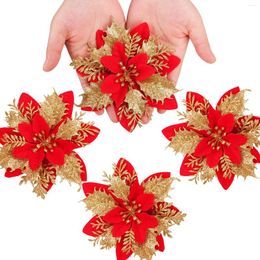 Decorative Flowers 2024 Christmas Poinsettia Artificial Decorations Xmas Tree Wreaths Garland Glitter For Party Ornaments