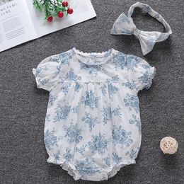 Korean Style Infant Baby Girls Flower Cotton Jumpsuit Outfit born Baby Romper Summer Baby Girls Clothes 240305