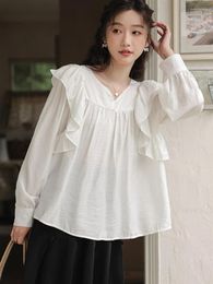 Women's Blouses For Women Fashion 2024 Autumn Korean Loose Ruffled Doll Shirts Puff Sleeve And Woman Clothing