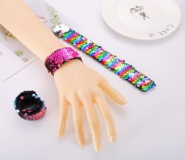 Spire Lamella Women Sequin Wristband Glitter Slap Mermaid paillette Bracelets Charms Wristband For Kids Top quality EEA8162271860