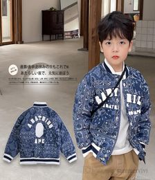 Kids Cashew flowers letter printed casual coat boys stripe round collar long sleeve loose Baseball uniform Winter children Thin co7427405