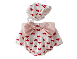 Summer born bodysuit cute Love Bow collar jumpsuit cotton baby boy clothing girl tights hat twopiece toddler 2104179388399