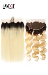 Ombre 1b613 Bleach Blonde Brazilian Virgin Human Hair Lace Frontal Closure 13x4 Size Peruvian Malaysian Indian Body Wave Straigh3430889