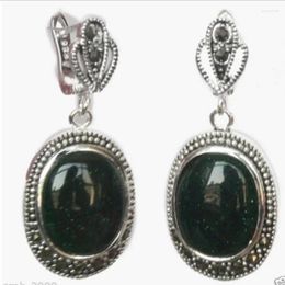 Dangle Earrings Fashion Jewellery 925 Sterling Silver Natural Green Sand Stone Marcasite