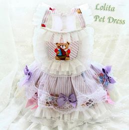 Dog Apparel ON SALE Handmade Dress Pet Clothes Princess Adorable Bear Bow Lolita Lace Layers Skirt Outwear Poodle Maltese Costume