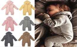 Boys Striped Rompers Kids Designer Clothes Child Long Sleeve Hooded Jumpsuits Infant Knit Thermal Boutique Climb Clothes Overall P8632742